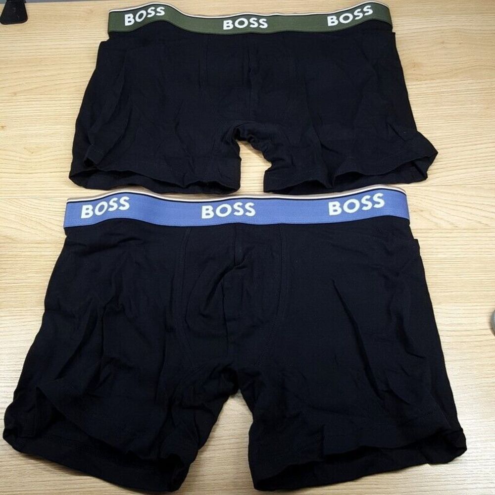 HUGO BOSS Mens Boxer Briefs Small Black 2-Pack Cotton Stretch Logo